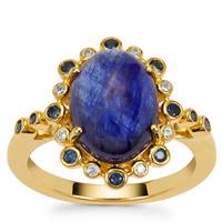 Thai Sapphire Ring with White Zircon in Gold Plated Sterling Silver 5.90cts (F)