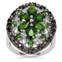 Chrome Diopside Ring with Black Spinel in Sterling Silver 3.61cts