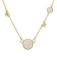 Rainbow Moonstone Celestial Necklace with White Zircon in Gold Plated Sterling Silver 6.40cts