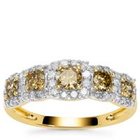 Cape Champagne Diamonds Ring with White Diamonds in 9K Gold 1cts
