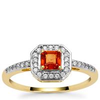 Asscher Cut Songea Orange Sapphire Ring with White Zircon in 9K Gold 0.70ct