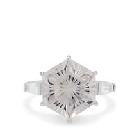 Senary Cut Optic Quartz Ring with White Zircon in Sterling Silver 7.40cts