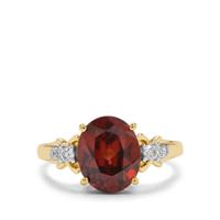Umba Valley Red Zircon Ring with Diamond in 18K Gold 5.55cts