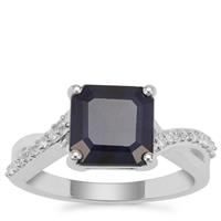 Madagascan Blue Sapphire Ring with White Zircon in Sterling Silver 4.16cts