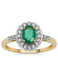 Kafubu Emerald Ring with White Zircon in 9K Gold 0.95ct
