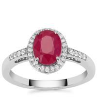 Kenyan Ruby Ring with White Zircon in Platinum Plated Sterling Silver 1.95cts