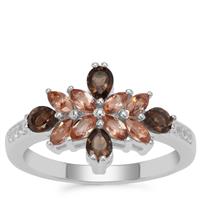 Sopa Andalusite, Smokey Quartz Ring with White Zircon in Sterling Silver 1.52cts