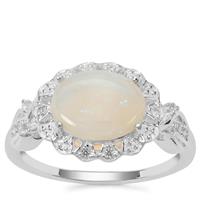 Coober Pedy Jelly Opal Ring with White Zircon in Sterling Silver 1.57cts