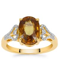 Ambilobe Sphene Ring with Diamond in 18K Gold 4.60cts