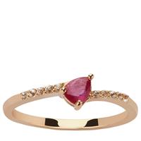 Montepuez Ruby Ring with White Zircon in 9K Gold 0.50ct