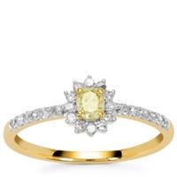 Natural Yellow Diamond Ring with White Diamonds in 9K Gold 0.50ct