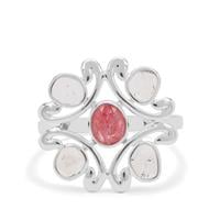 Polki Diamond Ring with Pink Spinel in Sterling Silver 1.10cts