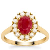 Burmese Ruby Ring with Kaori Cultured Seed Pearl in 9K Gold