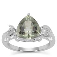 Prasiolite Ring with White Zircon in Sterling Silver 3.63cts