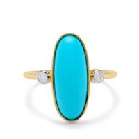 Sleeping Beauty Turquoise Ring with Diamond in 9K Gold 4.25cts