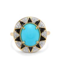 Sleeping Beauty Turquoise Ring with White Zircon in 9K Gold 3.45cts