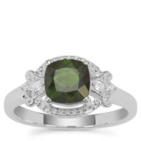 Chrome Diopside Ring with White Zircon in Sterling Silver 1.81cts