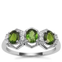 Chrome Diopside Ring with White Zircon in Sterling Silver 1.39cts