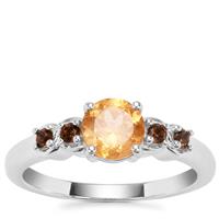 Ceylon Imperial Garnet Ring with Smokey Quartz in Sterling Silver 1.17cts