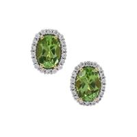 Congo Green Tourmaline Earrings with White Zircon in 9K Gold 1.75cts