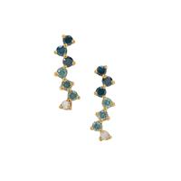 Ombre Blue Diamonds Earrings with White Diamonds in 9K Gold 0.20ct