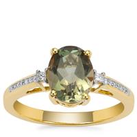 Teal Oregon Sunstone Ring with Diamond in 18K Gold 1.95cts 