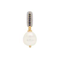 South Sea Cultured Pearl, Ceylon Blue Sapphire Pendant with White Zircon in 9K Gold (11MM)