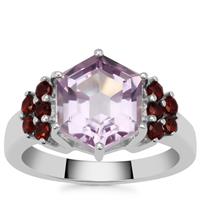 Rose De France Amethyst Ring with Rajasthan Garnet in Sterling Silver 4.60cts