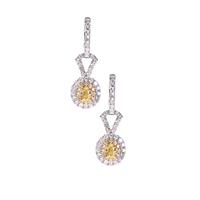 Yellow Diamonds Earrings with White Diamonds in 14K Two Tone Gold 1ct