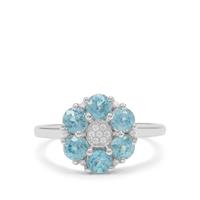 Ratanakiri Blue Zircon Ring with White Zircon in Sterling Silver 2.60cts