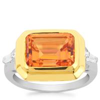 Padparadscha Quartz Ring with Natural Zircon in Two Tone Gold Plated Sterling Silver 3.92cts