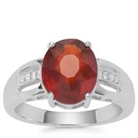 Gooseberry Grossular Garnet Ring with White Zircon in Sterling Silver 4.26cts
