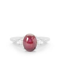 Bharat Star Ruby Ring with White Zircon in Sterling Silver 3.61cts