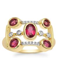 Nigerian Rubellite Ring with White Zircon in 9K Gold 1.30cts