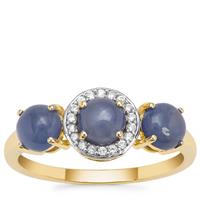 Burmese Blue Sapphire Ring with White Zircon in 9K Gold 2.35cts
