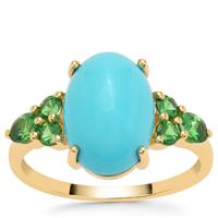 Sleeping Beauty Turquoise Ring with Tsavorite Garnet in 9K Gold 4.35cts