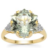 Wobito Snowflake Cut Prasiolite Ring with Diamond in 9K Gold 7.45cts