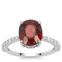 Red Garnet Ring with Diamonds in 14K White Gold 4.90cts
