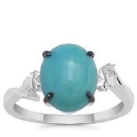 Sleeping Beauty Turquoise Ring with White Zircon in Sterling Silver 2.77cts
