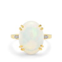 Ethiopian Opal Ring with White Zircon in 9K Gold 5.85cts