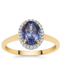AAA Tanzanite Ring with White Zircon in 9K Gold 1.80cts