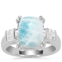 Larimar Ring with White Zircon in Sterling Silver 4.71cts