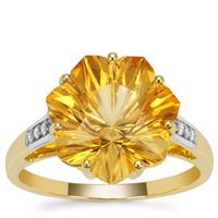 Lehrer Seven Star Cut Diamantina Citrine Ring with Diamond in 9K Gold 5.55cts