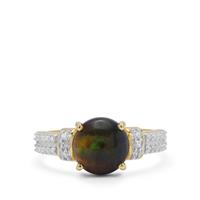 Ethiopian Black Opal Ring with White Zircon in 9K Gold 1.90cts