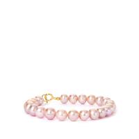 Zhujiang Naturally Lavender Cultured Pearls Bracelet in Gold Tone Sterling Silver (7.50mm)