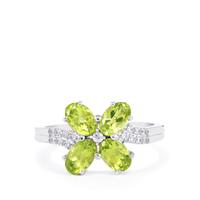 Pakistani Peridot Ring with White Zircon in Sterling Silver 2.37cts