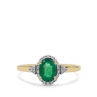Zambian Emerald Ring with White Zircon in 9K Gold 0.95ct