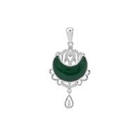African Aventurine Pendant with White Zircon in Sterling Silver 5.95cts