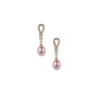 Naturally Lavender Cultured Pearl Earrings with White Topaz in Gold Tone Sterling Silver