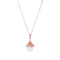 Kaori Cultured Pearl Necklace with White Topaz in Rose Gold Tone Sterling Silver (12mm x 9mm)